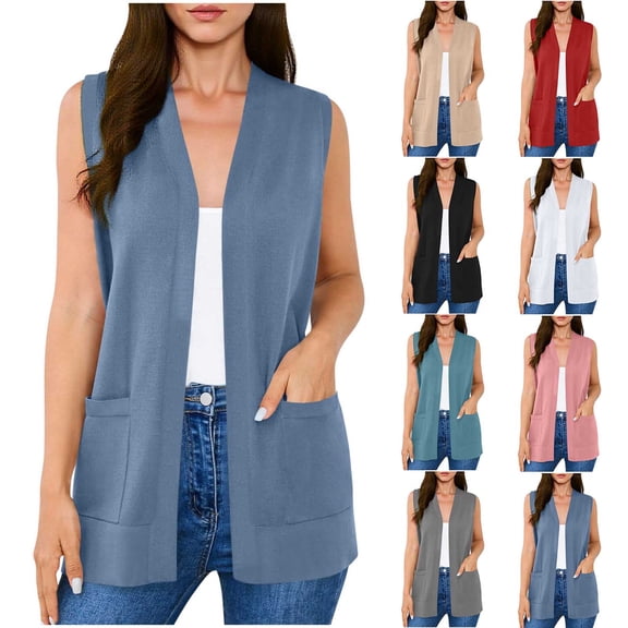 Miluxas Women's Sleeveless Cardigan Vest Open Front Lightweight Casual Blazer with Pockets White