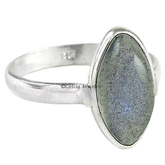 Natural Labradorite Women Ring, Solid 925 Sterling Silver, Marquise Shape Labradorite Ring, Statement Ring, Blue Fire Labradorite Gemstone Ring, Cocktail Ring, June Birthstone (labradorite, 7)