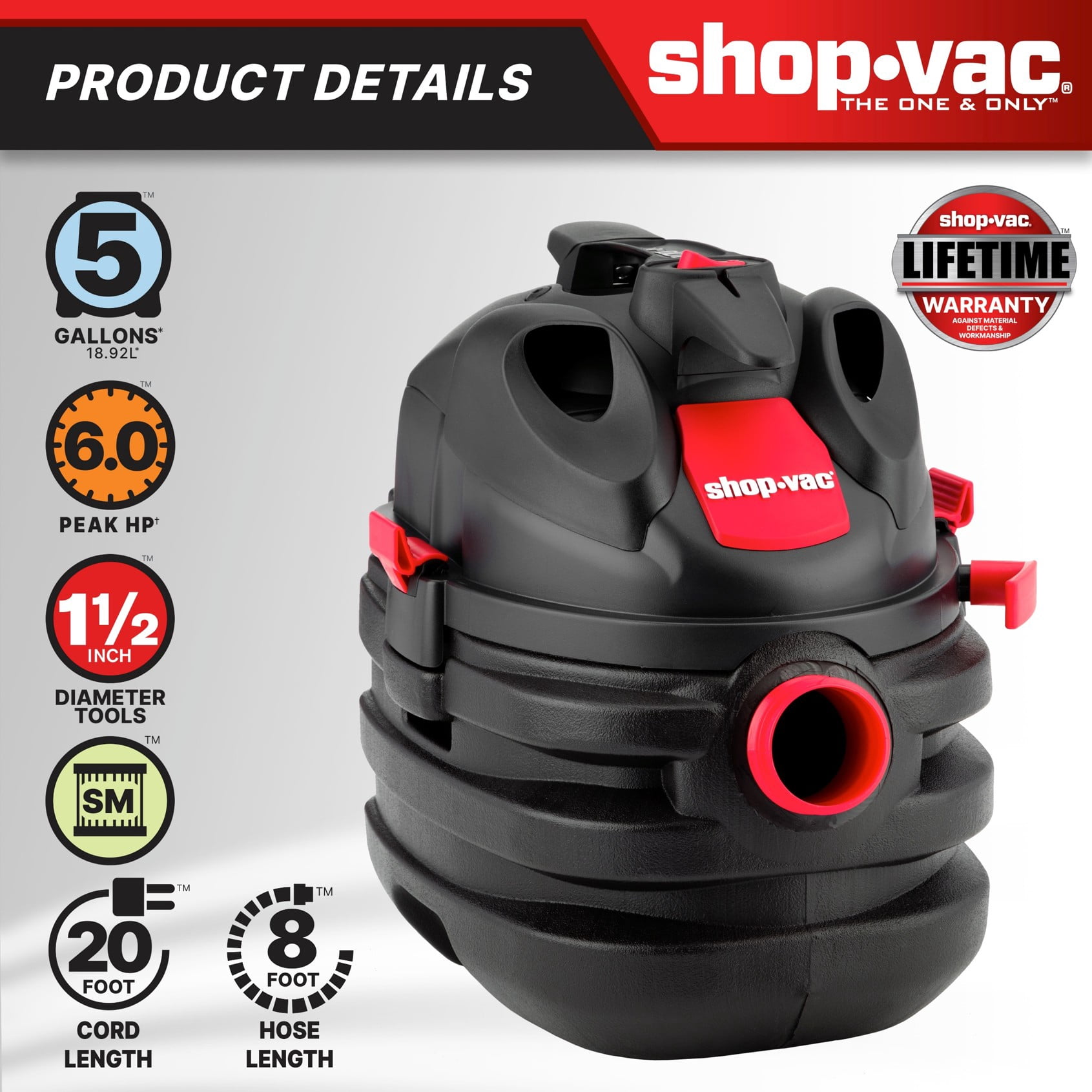 Shop-Vac 5 Gallon Portable Wet Dry Vacuum 6.0 PHP