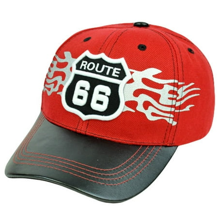 Historic Route 66 First Highway Road America Faux Leather Bill Red Black Hat