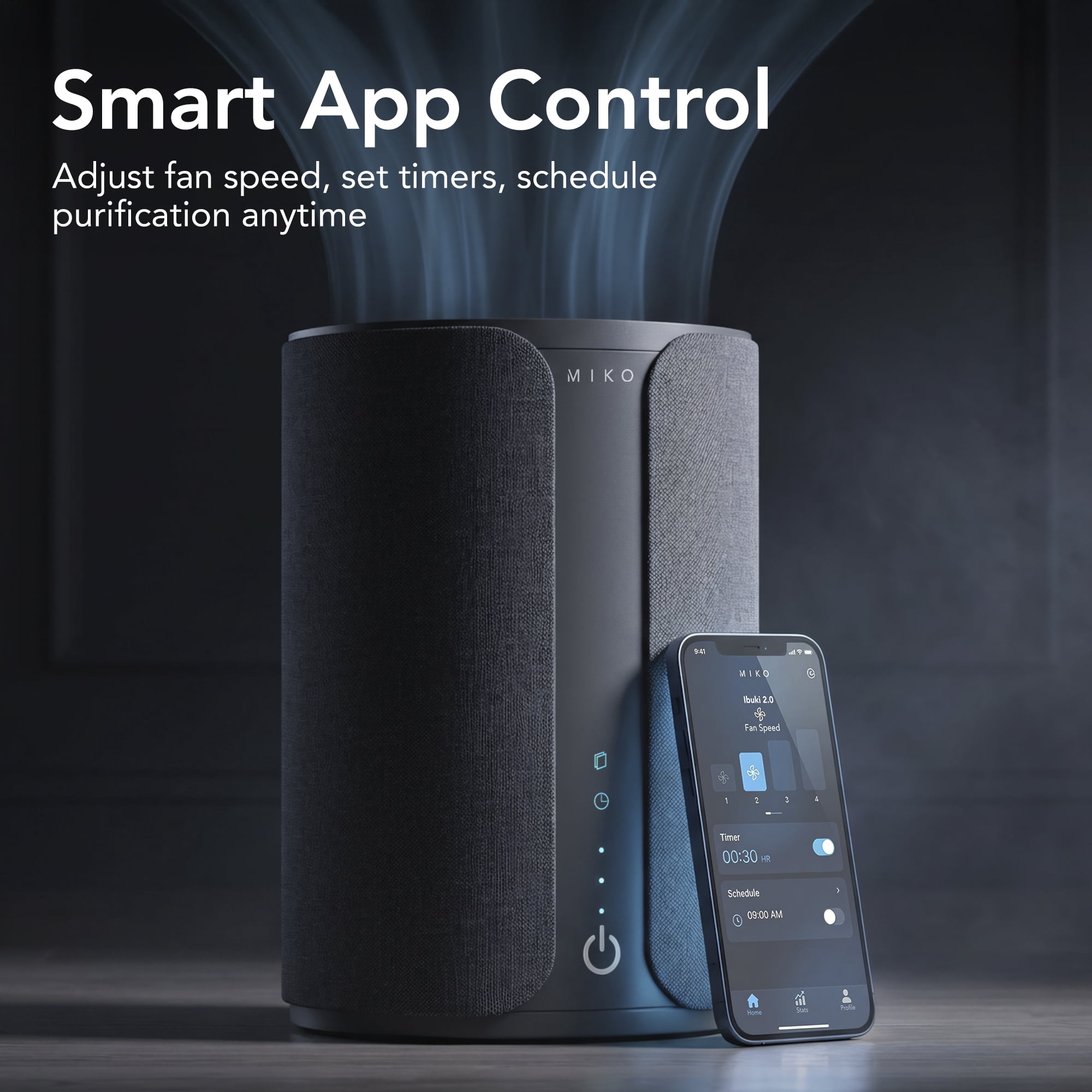 Miko Ibuki 2.0 Air Purifier for Home with App Control, H13 HEPA Filter, Ionizer, Aromatherapy, 5 Fan Speeds, Touch Panel & Timer – Covers Up to 1500 Sq Ft