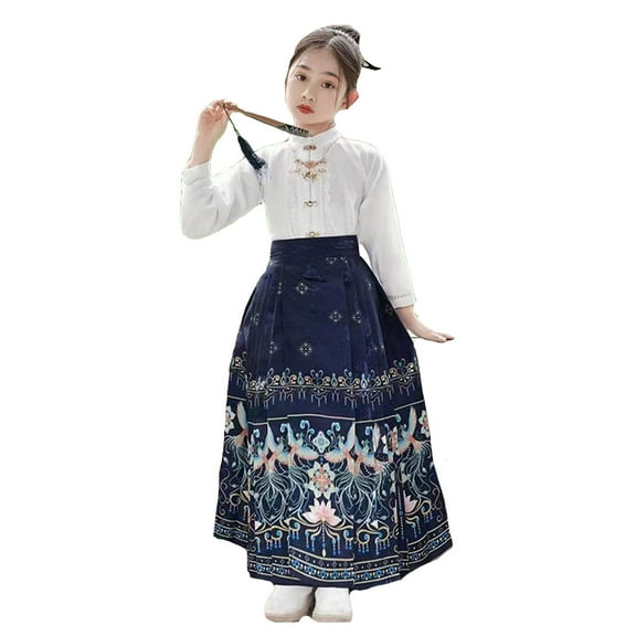 Afdoent Girl Outfits Dress For Girls Horse Face Skirt Classical Style Long Sleeve Ancient Classic 3-4 Years