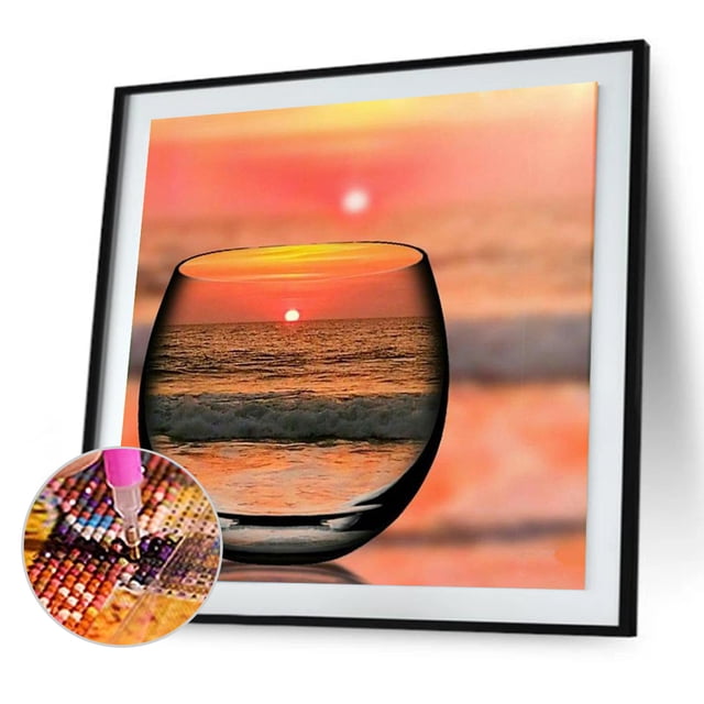 Cuadros Decorativos Kits de pintura de diamantes 5D, vista de taza, taladro redondo completo, arte de pared DIY (NH1957) Tmvgtek embutido en tela