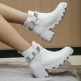 thumbnail image 4 of Rokment Sparkly Rhinestones Platform Combat Boots for Women Fashion Bling Leather Chunky High Heel Dress Ankle Booties Fall Winter White Size 6.5, 4 of 7