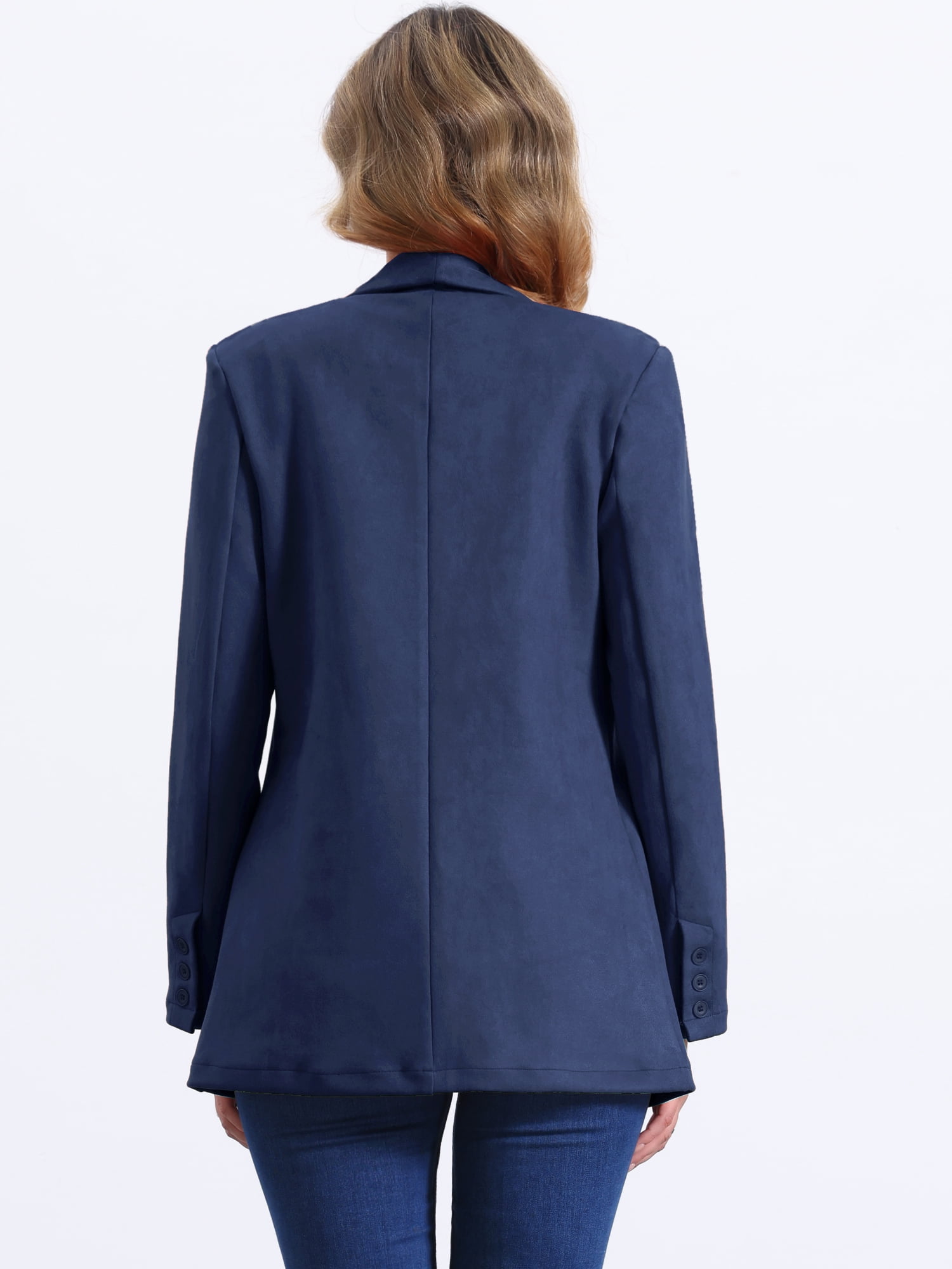 DARING DIVA Women's Faux Suede Lapel Collar One Button Dressy Suit Jacket M Navy Blue