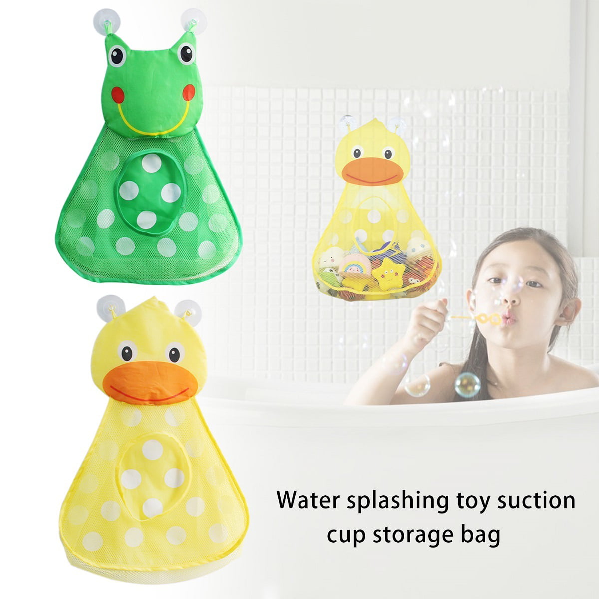 bathtub toy storage net folding bathroom hanging mesh baby bath toy net suction cup storage bag shower toy organizer bags Anewu Bath toy organizer 