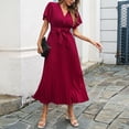 thumbnail image 6 of Women's Summer Pleated Maxi Dress Wrap V Neck Ruffle Cap Sleeves Long Flowy Chiffon Dress With Belt Young Woman Dresses Womens Work Dress Casual Wrap Dresses for Women with Sleeves Knee Length Dress, 6 of 7