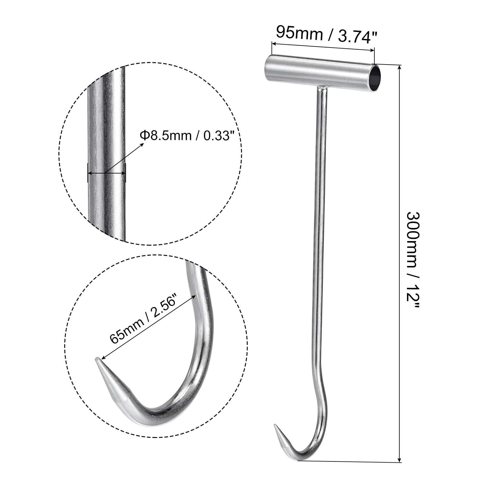 Unique Bargains T-Handle Meat Boning Hook Galvanized T Hooks for Kitchen Butcher 300mm 1Pc