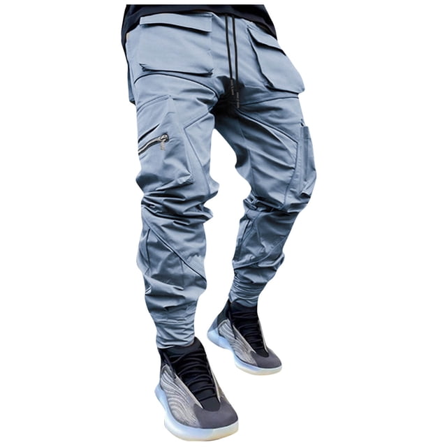 Deals of the Week Mrasaso Cargo Pants for Men, Men's Solid Color Three-dimensional Sense Sports Multi-pocket Washed Straight Barrel Reflect Light Cargo Outdoor Casual Pants