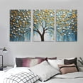 thumbnail image 3 of ONETECH Abstract Tree Canvas Wall Art Colorful Trees Hand Painted Painting Prints Gold Blue Abstract Wall Decor for Living Room Decor Framed 12''x16''X3 Panels, 3 of 4