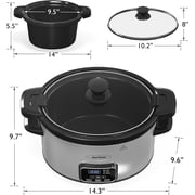 4 Qt Digital Slow Cooker with Locking Lid, Removable Ceramic Pot, 3 Heat Settings, Control, Silver