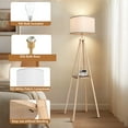 thumbnail image 3 of SparkGlowy 61in Dimmable Wood Tetrapod Floor Lamp with Shelves, Remote Control, Mid Century Standing Lamp for Bedroom, 3 of 10