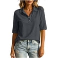 thumbnail image 2 of TGSLY Women's Collared Linen T-Shirts Lightweight Soft Half Snap Button Down Golf Tops Relaxed Dressy Half Sleeve Solid Color Classic Blouses XXL, 2 of 9