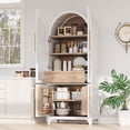 thumbnail image 3 of HSUNNS 71" Tall Kitchen Pantry Cabinet with Arched Glass Doors and Adjustable Shelves, Freestanding Modern Farmhouse Hutch Cupboard, Wooden Storage Cabinets for Kitchen Dining Room, White, 3 of 9