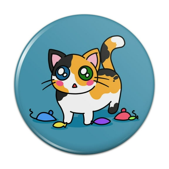 Calico Kitten with Cat Toys Pinback Button Pin