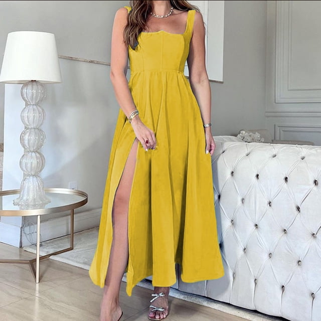 Jusqu'à 65 % de Réduction! Robes de Mode d'Été pour Femmes 2024 Grande Taille Robe Sans Manches à Col Cheville Robe à Bretelles