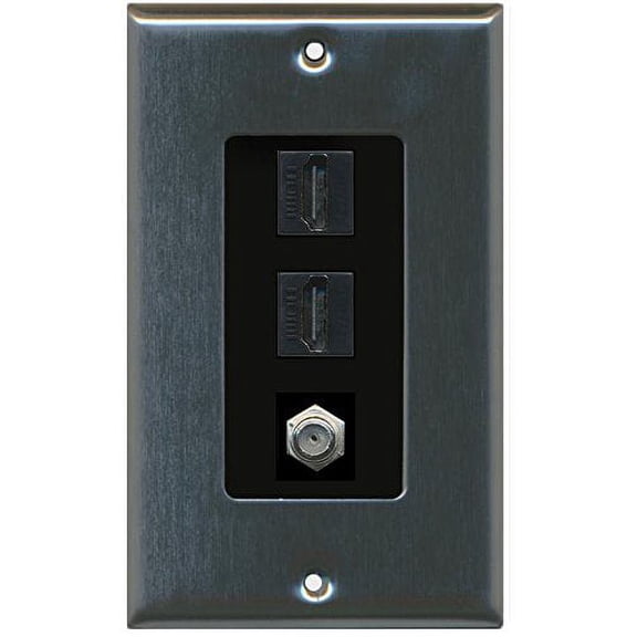 RiteAV - (1 Gang Decorative 2 Hdmi Black Coax Black Wall Plate Stainless (Black Insert)