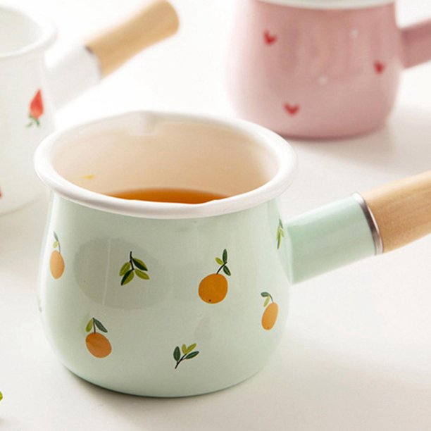 Mini olla para sopa, cacerola de 500ml, utensilios de cocina pequeños con mango de madera, para café y leche, olla esmaltada para cocinar, olla naranja Baoblaze mini cacerola