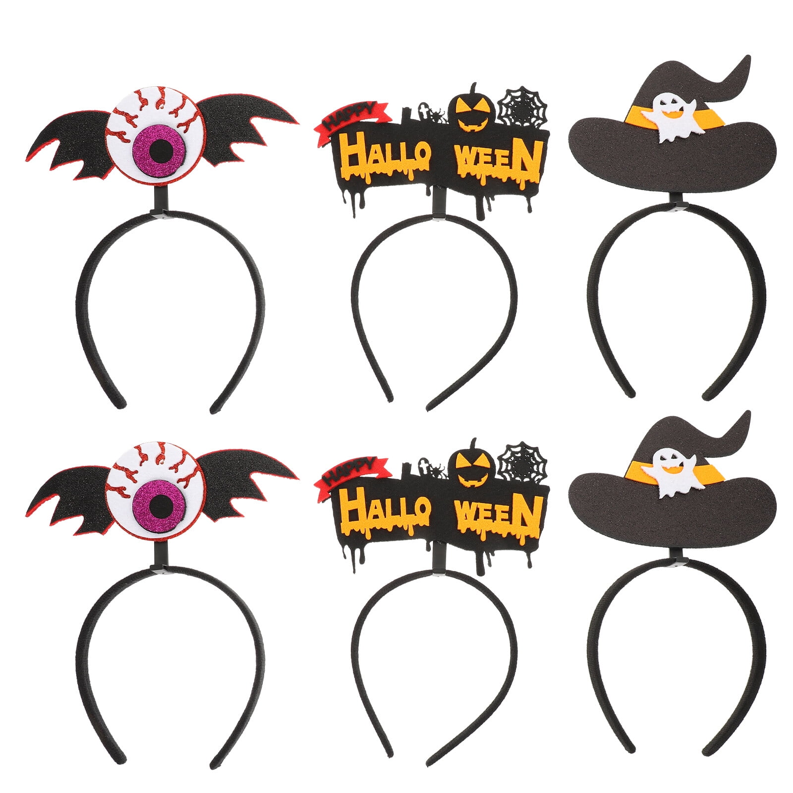 6pcs Felt Halloween Headbands Pumpkin Witch Hat Wing Decorated