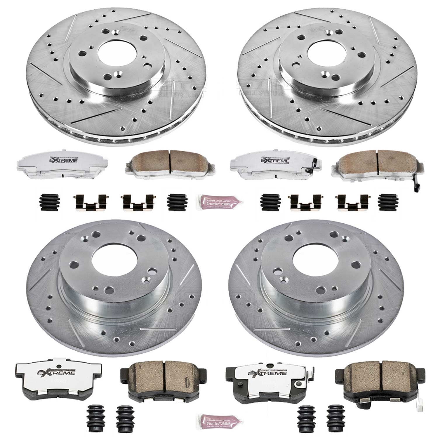 PowerStop Front and Rear Z26 Street Warrior Carbon-Fiber Ceramic Brake Pad and Drilled and Slotted Rotor Kit Fits: ACURA HONDA Select Models K2297-26