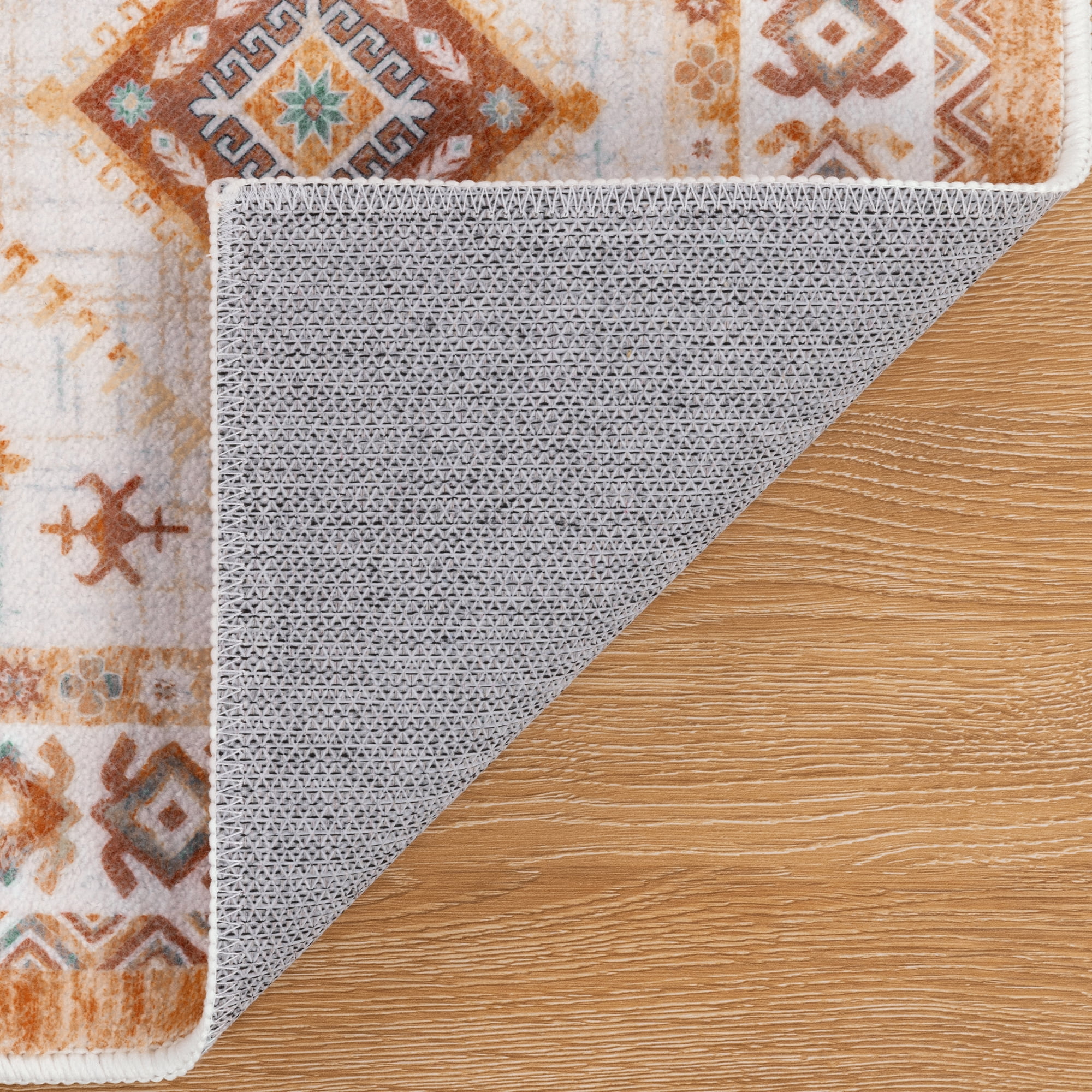 MeyJey Vintage Kitchen Rug Set, 3 Piece Non-Slip Kitchen Mat Machine Washable Runner Rug for Home Floor and Living Room, Beige/Orange