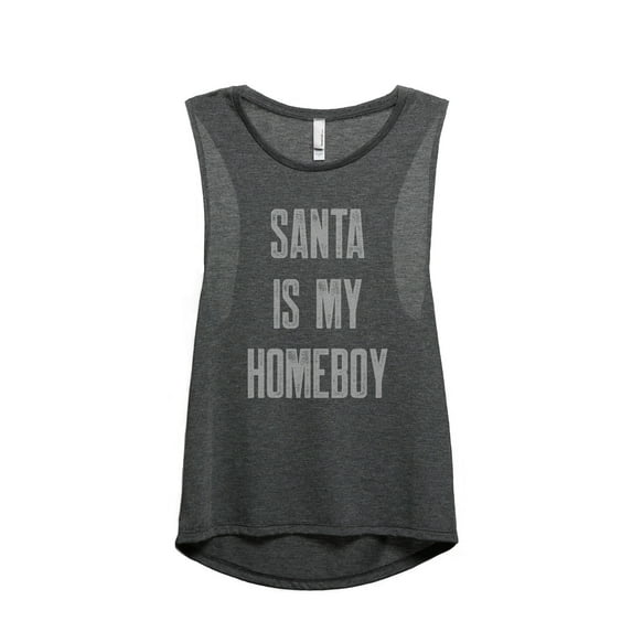 Thread Tank Santa Is My Homeboy Women's Sleeveless Muscle Tank Top Charcoal 2X-Large