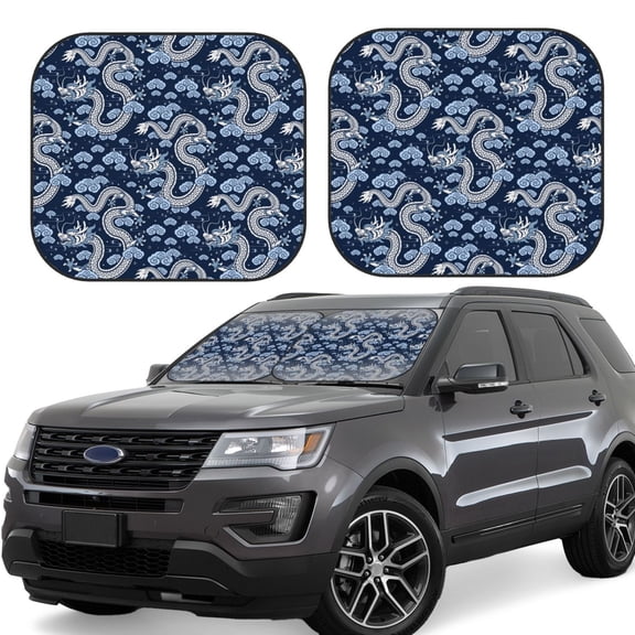 Fuzoiu Dragons Print Car Windshield Sunshade,Folding Front Windshield Sun Shade,for Most Car Sedan SUV Truck,Car Windshield Sunshade-Small