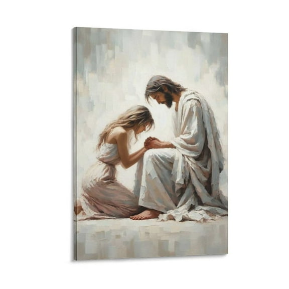Jesus Loves You - Jesus And Woman Praying, Jesus Christ Canvas Painting, Bible Painting Art Artworks Canvas Poster Room Aesthetic Wall Art Prints Home Modern Decor Gifts 12x18inch(30x45cm)