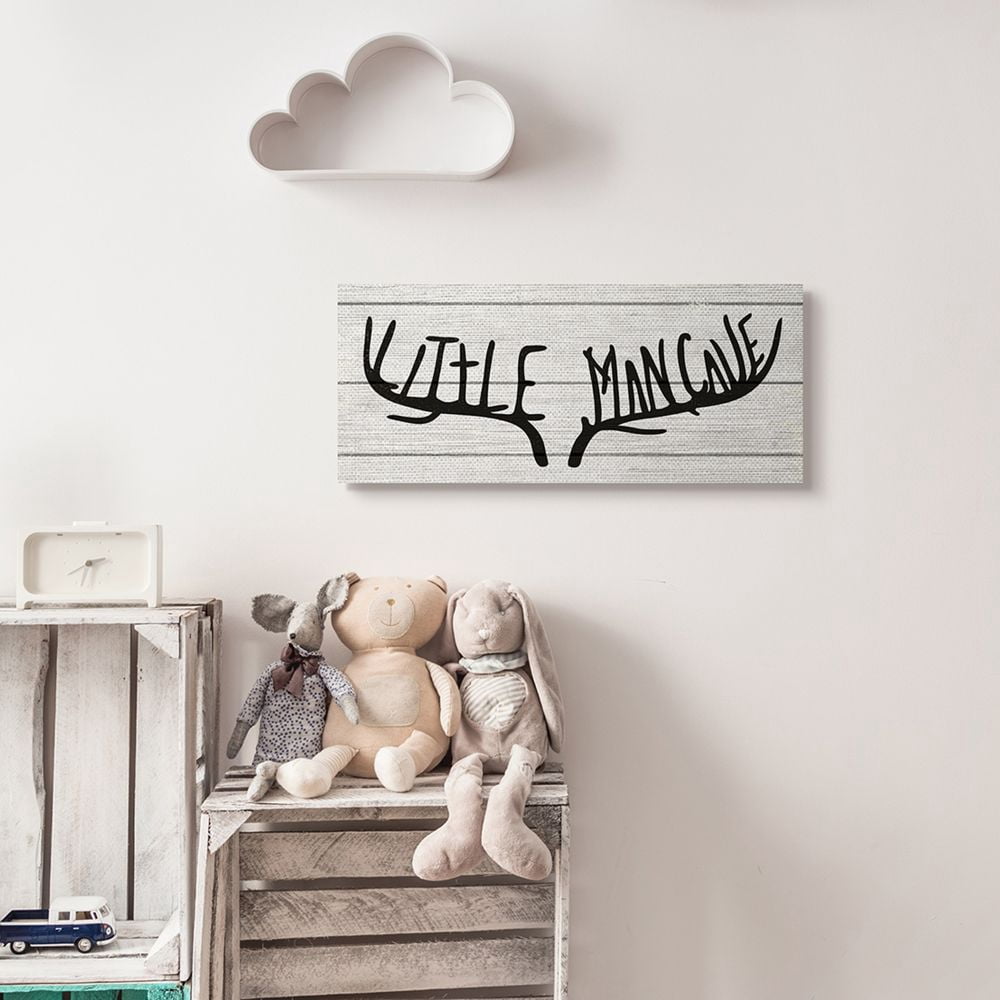 Stupell Industries Little Man Cave Black And White Wood Texture Design Canvas Wall Art by Daphne Polselli