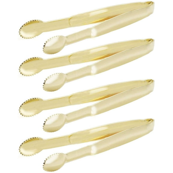 Mini Serving Tongs 5 Inches Appetizer Tongs, Set of 4 (Gold)