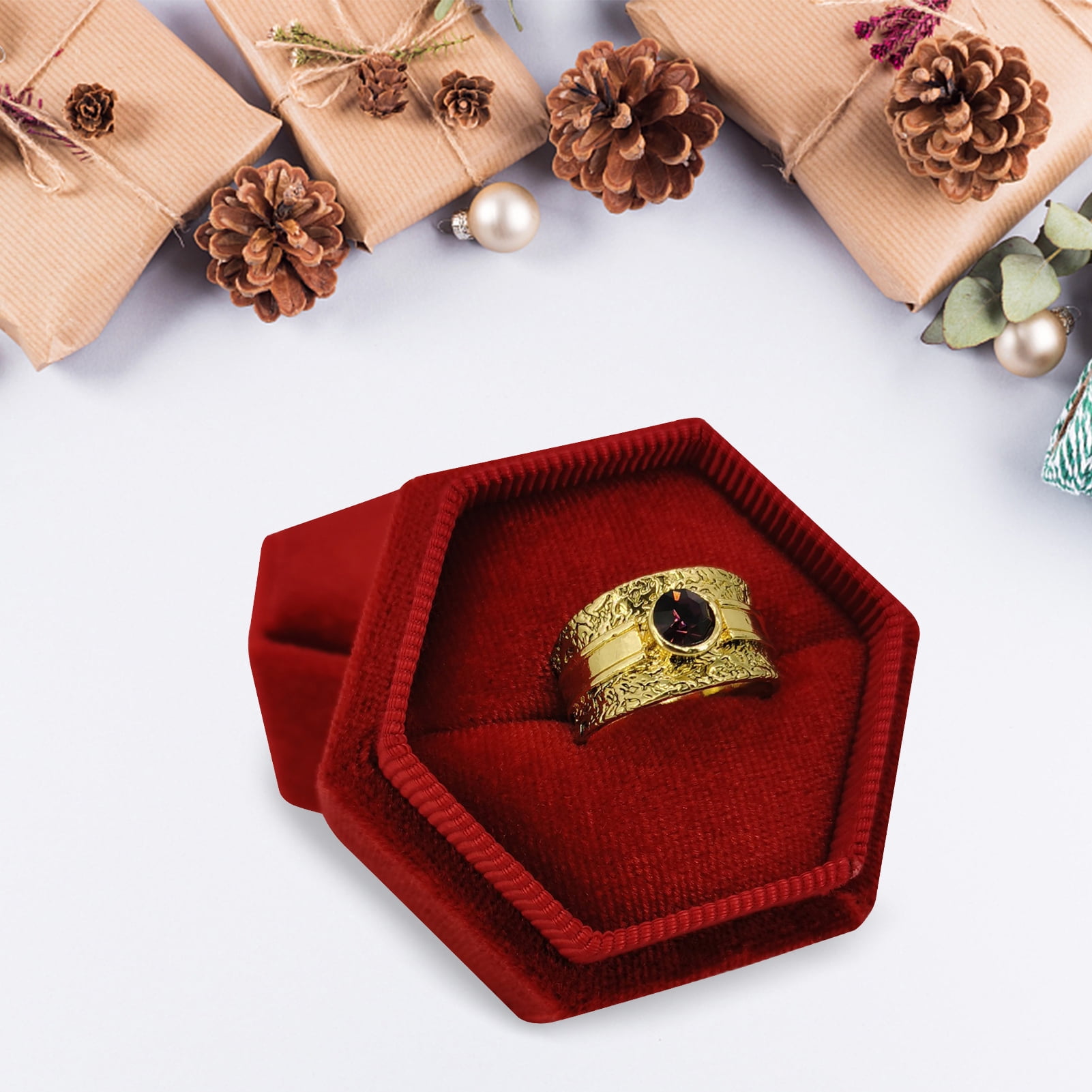 Cheers US Golden Ring with Hexagon Velvet Double Slots Ring