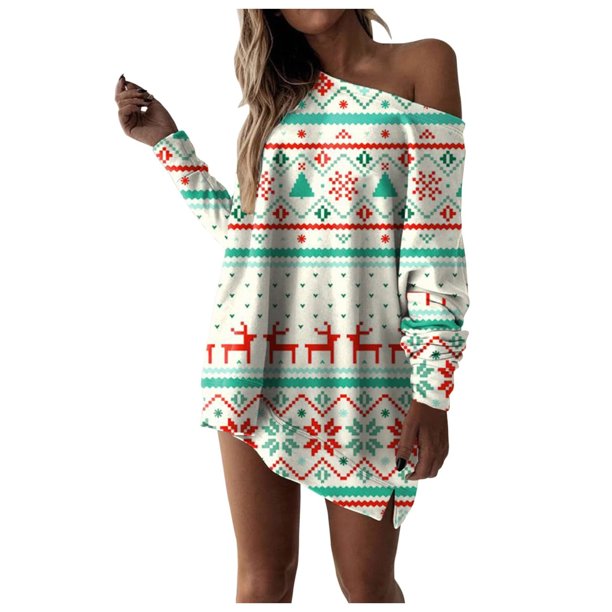 Sudaderas de cuello redondo de Navidad de manga larga para mujer, suéter holgado informal, blusa con estampado de Papá Noel y gato bonito Fridja FKASFK423