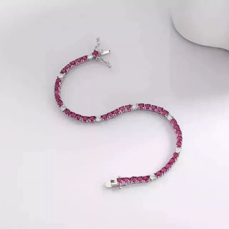 8Ct Round Simulated Red Ruby Women Beauty Bracelet 14K White Gold Plated Silver