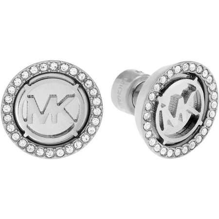 Michael Kors Women's Crystal Stainless Steel Logo Disc Stud Earrings