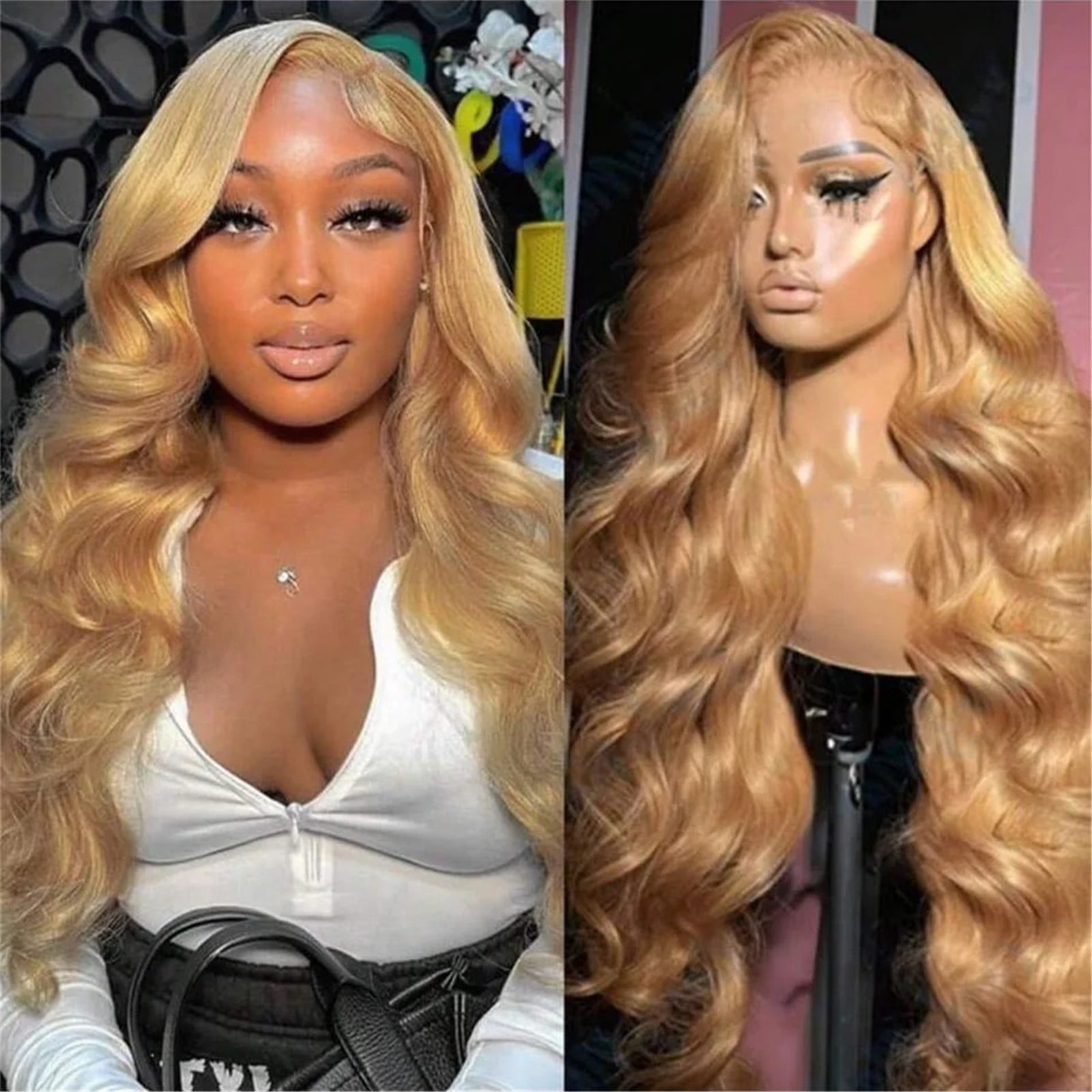 13x6 Body Wave HD Transparent Lace Frontal Wigs Human Hair Honey Blonde Wig 200 Density Pre Plucked