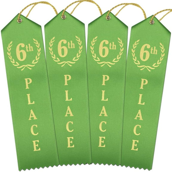 RibbonsNow 6th Place Award Ribbons - 100 Green Ribbons with Card & String
