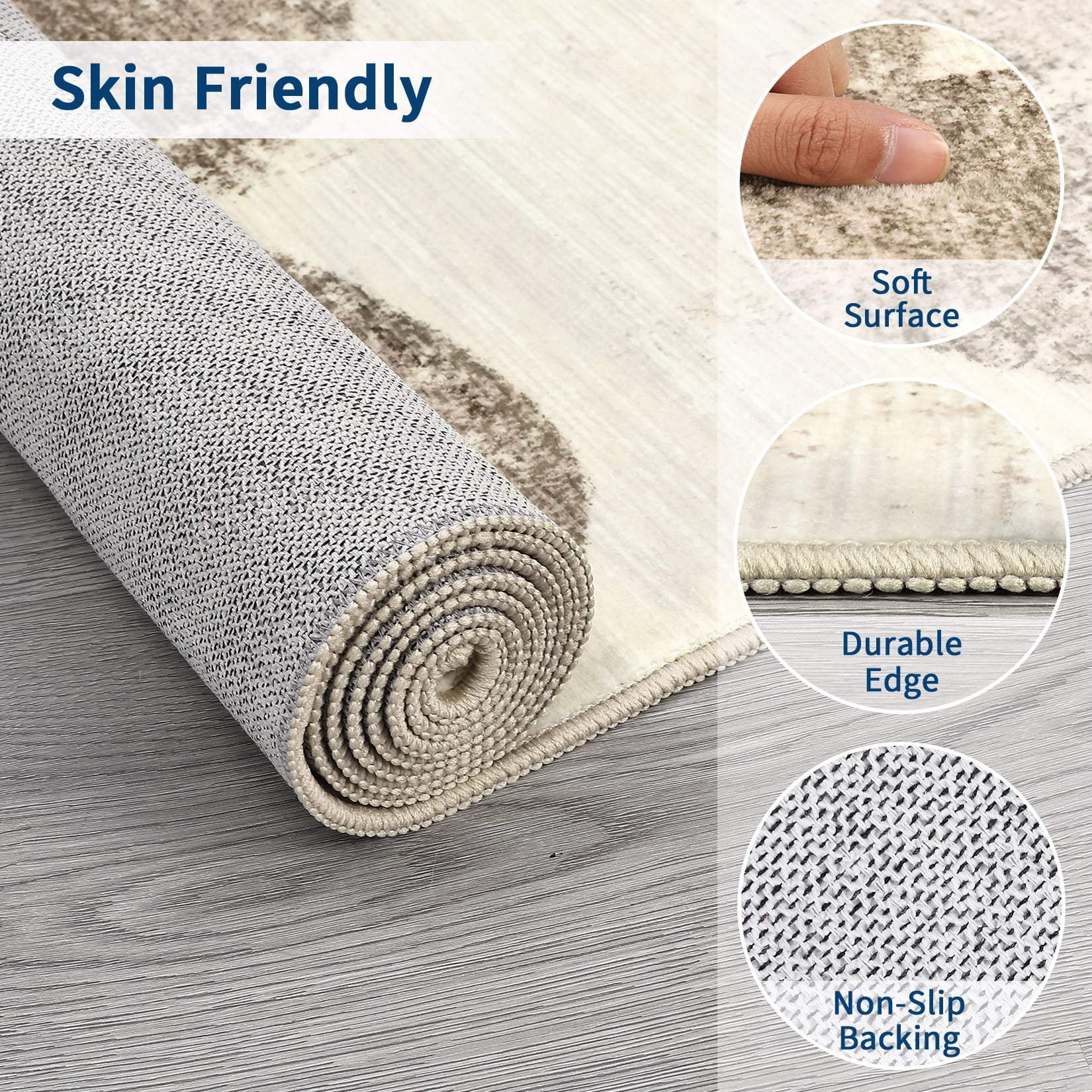 Hasoo 9' x 12' Modern Washable Indoor Rug for Living Room Soft Abstract Geometric Line Area Rug Non Slip Stain Resistant Brown Carpet