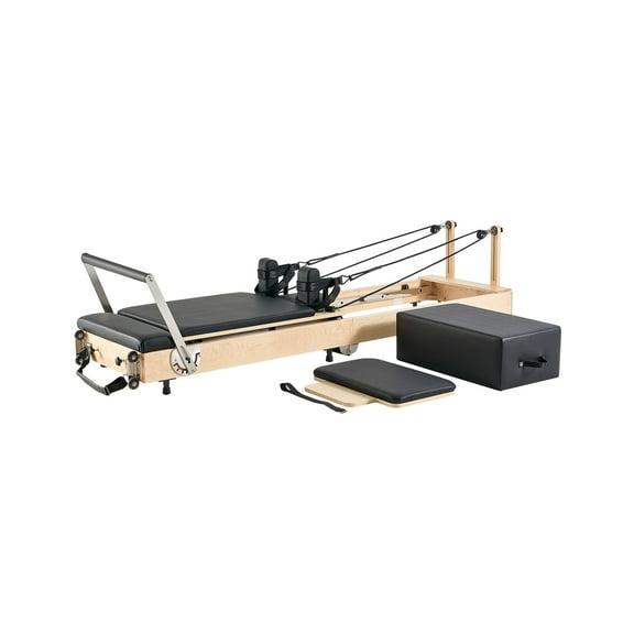 VEVOR Foldable Pilates Reformer, Wooden Pilates Workout Machine for Home Gym Studio Use, Pilates Bed with Dual Resistance- Spring & Cord, Reformer Set with Sitting Box, Up to 400 LBS