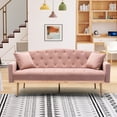 thumbnail image 3 of Mid-Century Upholstered Loveseat Sofa Velvet Tufted Sleeper with 2 Pillows, 2 Seater Couch Accent Adjustable Sofa Bed with Rose Gold Metal Legs for Small Spaces, Pink, 3 of 8