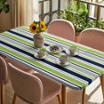 thumbnail image 3 of Green Gray Striped Table Cloths for 5 Foot Rectangle Tables, Farmhouse Stripes Modern Abstract Art Patio Waterproof Elastic Fitted Tablecloths, Washable Rectangular Table Cover for Camping, 3 of 8
