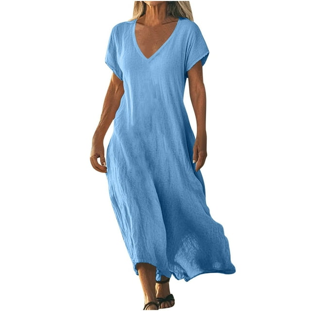 Yuyuzo Robes pour Femmes Robe Maxi à Col en V Fluide Robes d'Été Boho Tenue de Plage Longues Robes