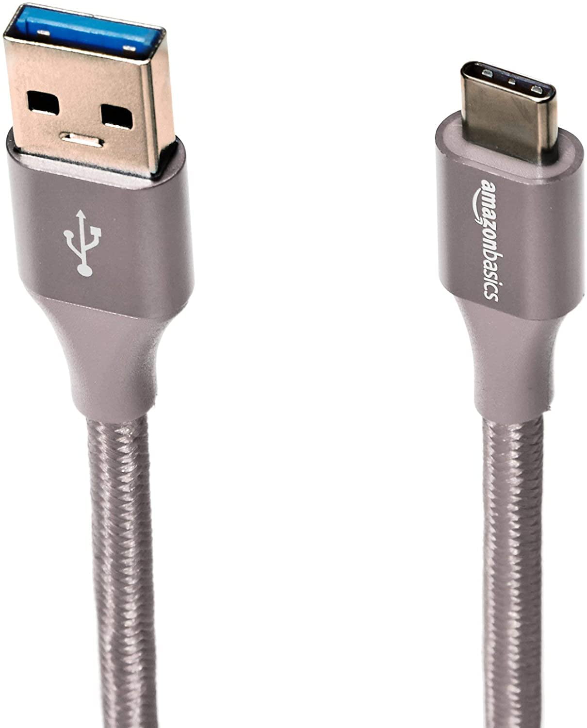 Basics Double Braided Nylon USB-C to USB-C 2.0 Fast Charging Cable Silver 1-Foot 3A 