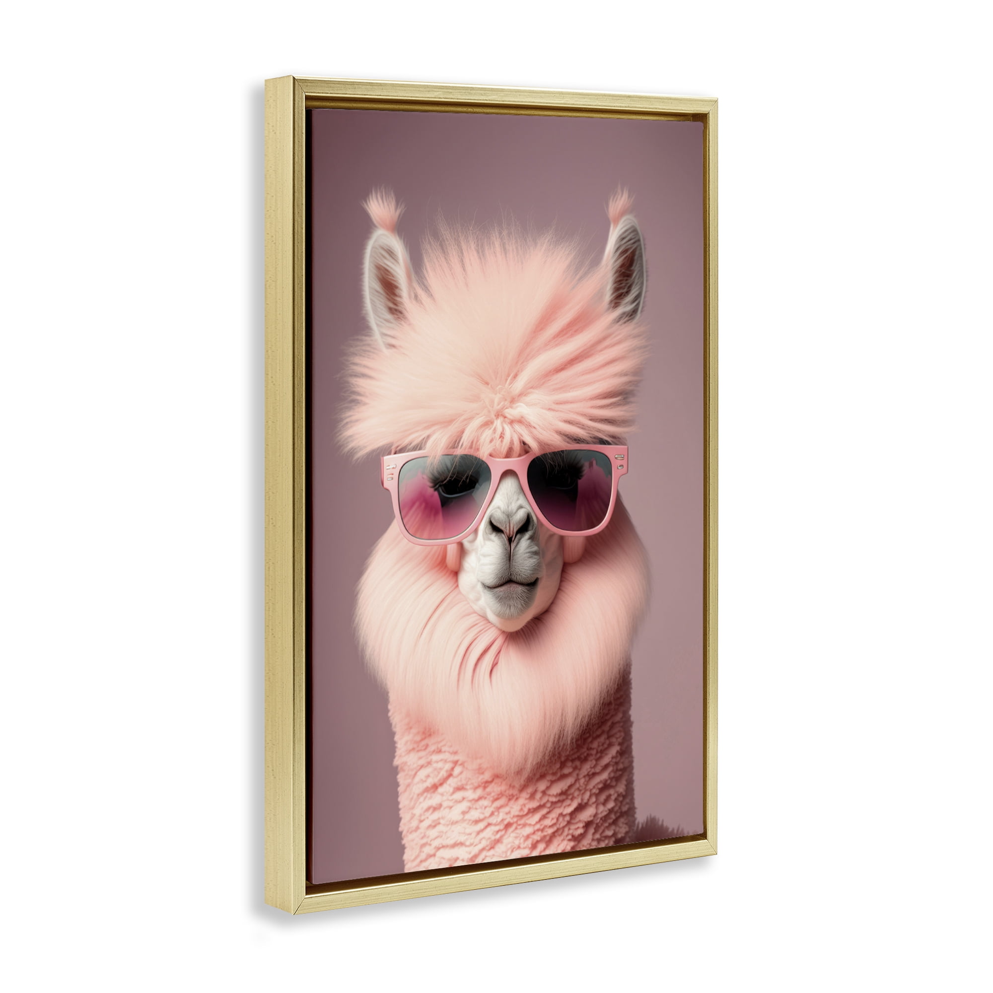 Stupell Industries Fluffy Pink Glam Alpaca Animals & Insects Painting Gold Floater Framed Canvas Art Print Wall Art, 17 x 25