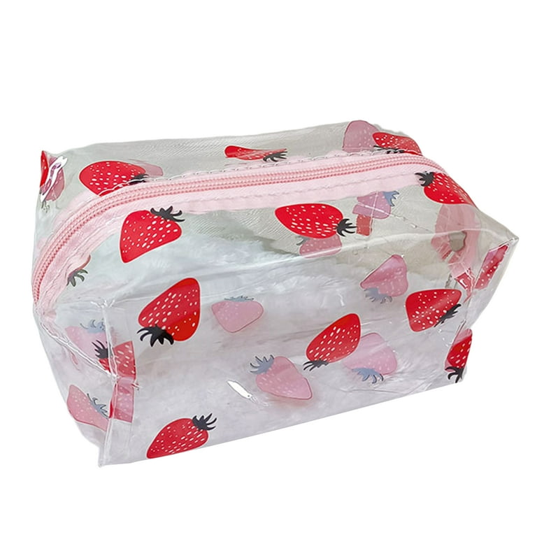 Kripyery Clear Makeup Bag Flower Heart Strawberry Butterfly Pattern Ladies  Wash Storage Bag Zipper Cosmetic Bag for Home Outdoor