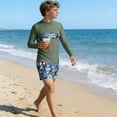 thumbnail image 2 of Cethrio Boys' Rash Guard Swimsuits, 2 Piece Surfing Long Sleeve Vacation Kids Bathing Suit Army Green Size 12, 2 of 6