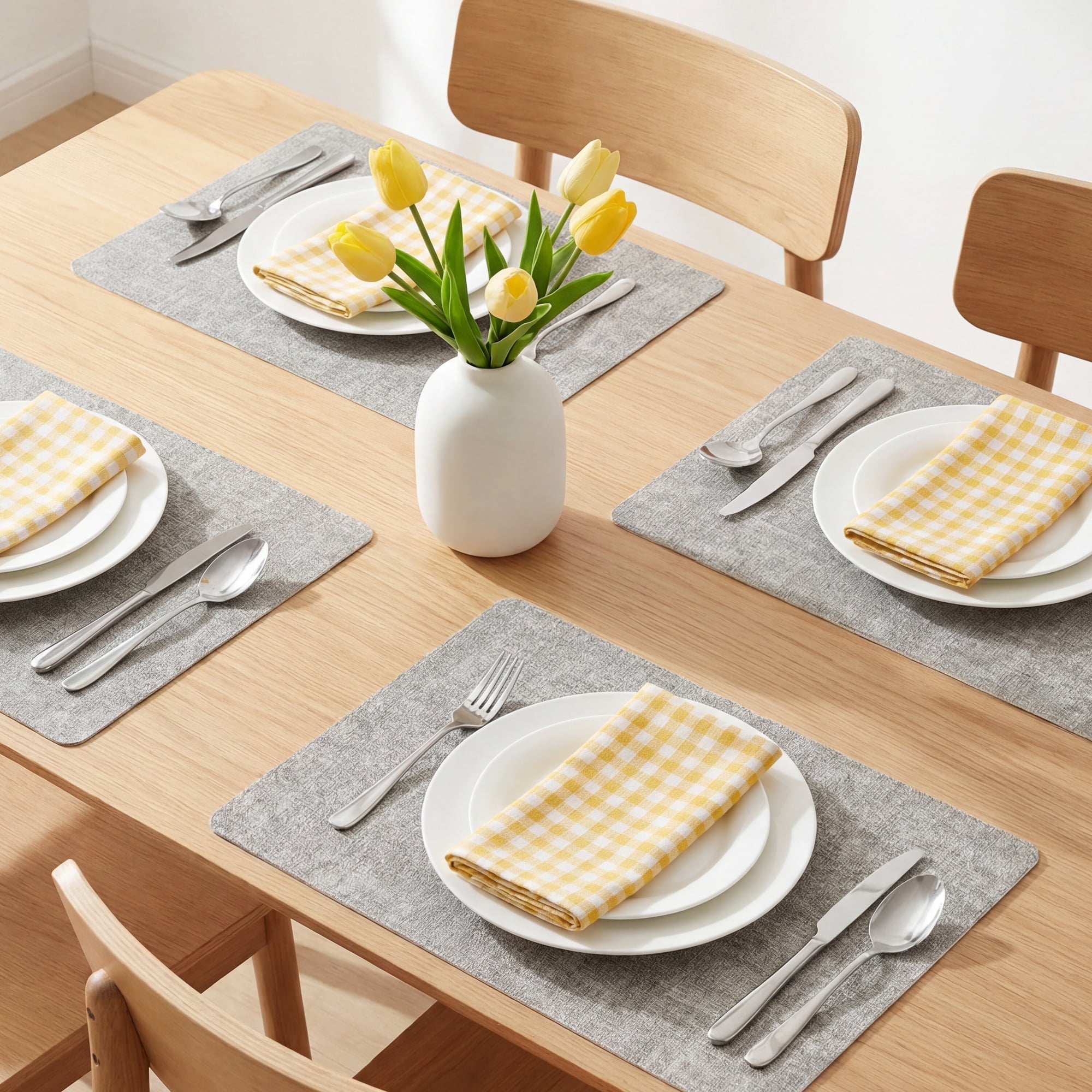 Unique Bargains 6pcs Faux Leather Placemats for Kitchen Light Gray 16.9"x11.8"