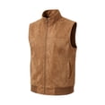 thumbnail image 5 of Maqroz Mens Outerwear Vests Faux Suede Sleeveless Jacket Stand Collar Zip Up Daily Coat with Pockets Brown,M, 5 of 6