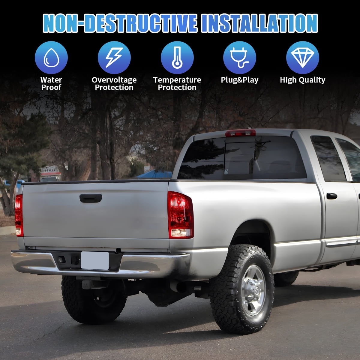 Pair Tail Lights Fit for 2002-2006 Dodge Ram 1500/2500/3500 Rear Brake Lamps Replacement Left+Right