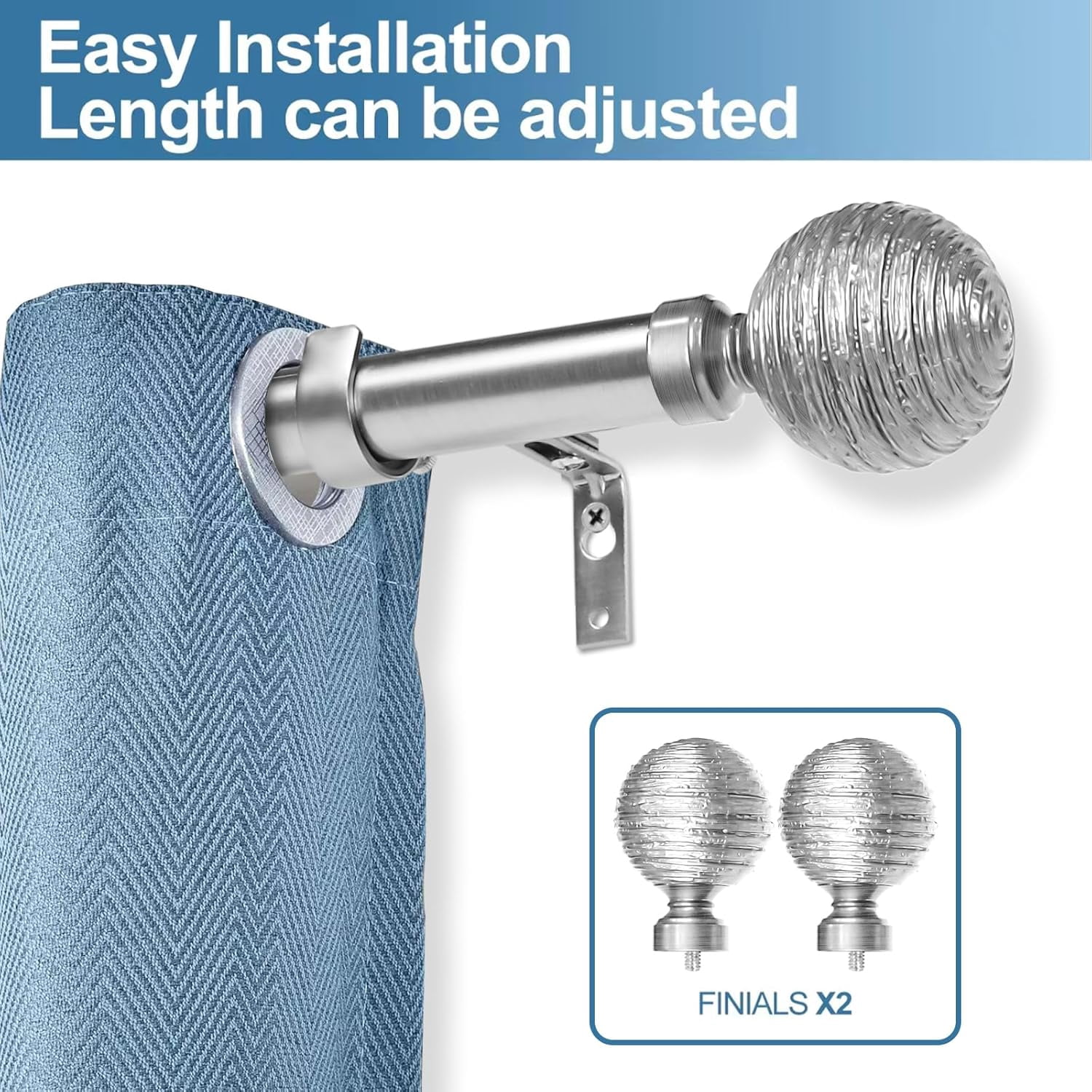 Urbanest Adjustable Single Curtain Rod Set Favo Finials – 1 - Inch Diameter, With Brushed Steel Rod, 28–48 Inches