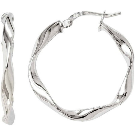 10kt White Gold Polished Twisted Hinged Hoop Earrings